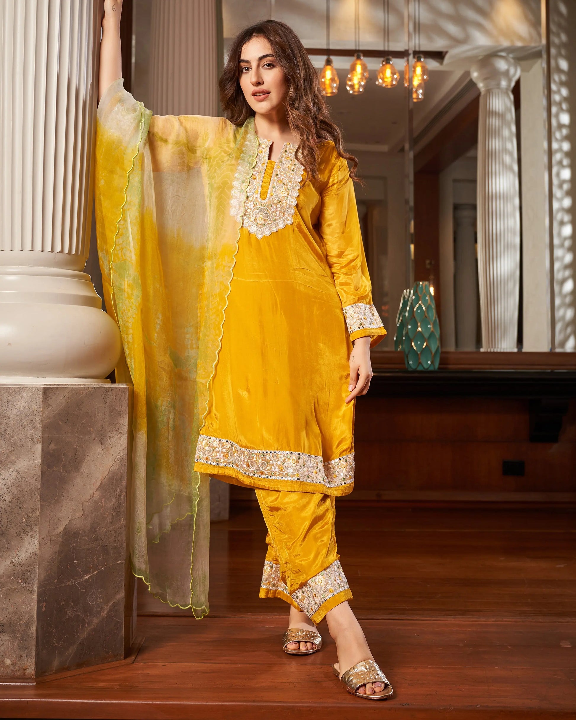 Seedit Yellow Solid Silk Suit Set My Store