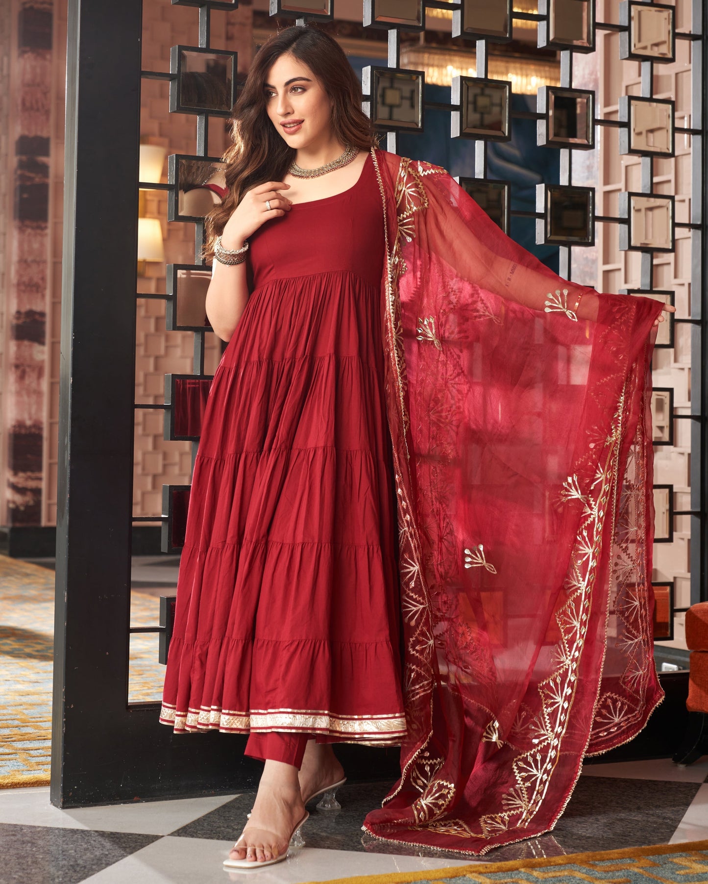 Chandni Maroon Gotapatti Cotton Suit Set Quick Cart