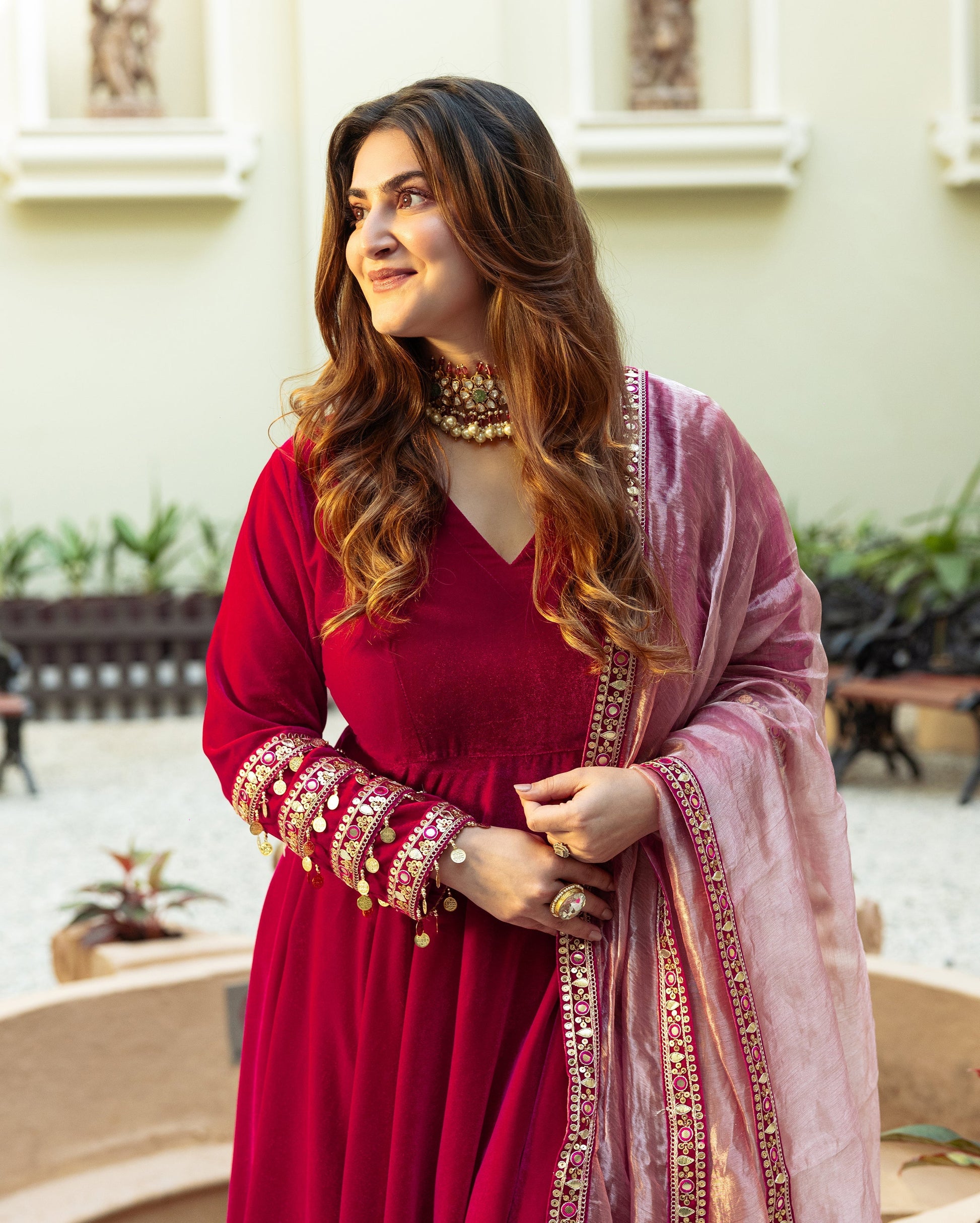 Dilkash Pink Solid Velvet Suit Set My Store