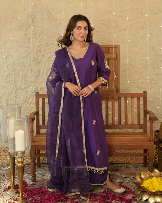 Swarna Purple Embroidered Chanderi Suit Set My Store
