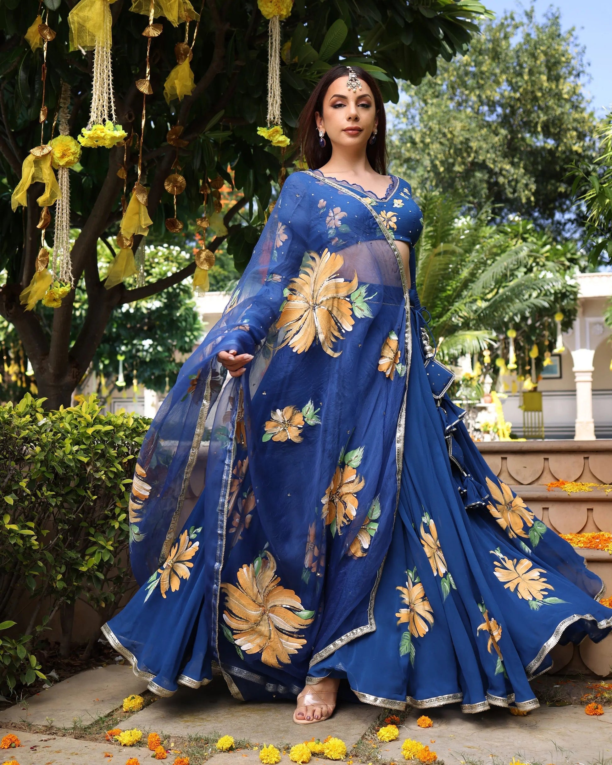 Madison Blue Handpainted Georgette Lehenga Set My Store