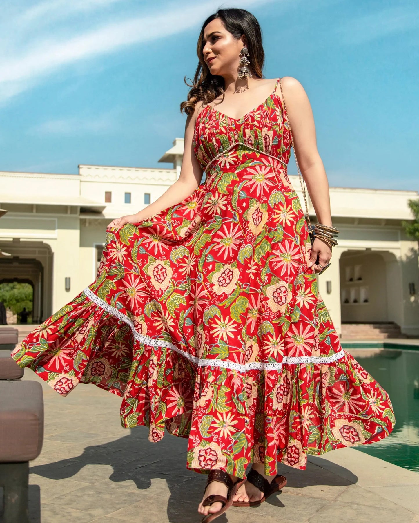 MAPLE RED HANDBLOCK COTTON DRESS My Store