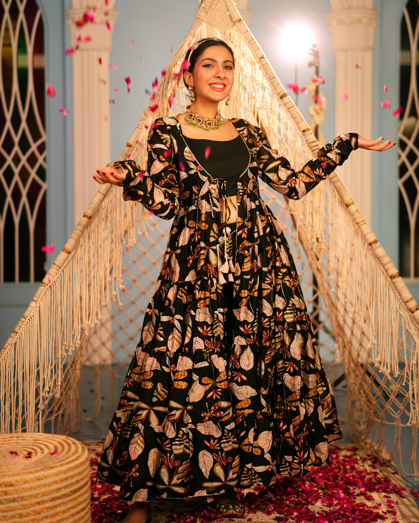 Jama Black Printed Chanderi Coord Set My Store