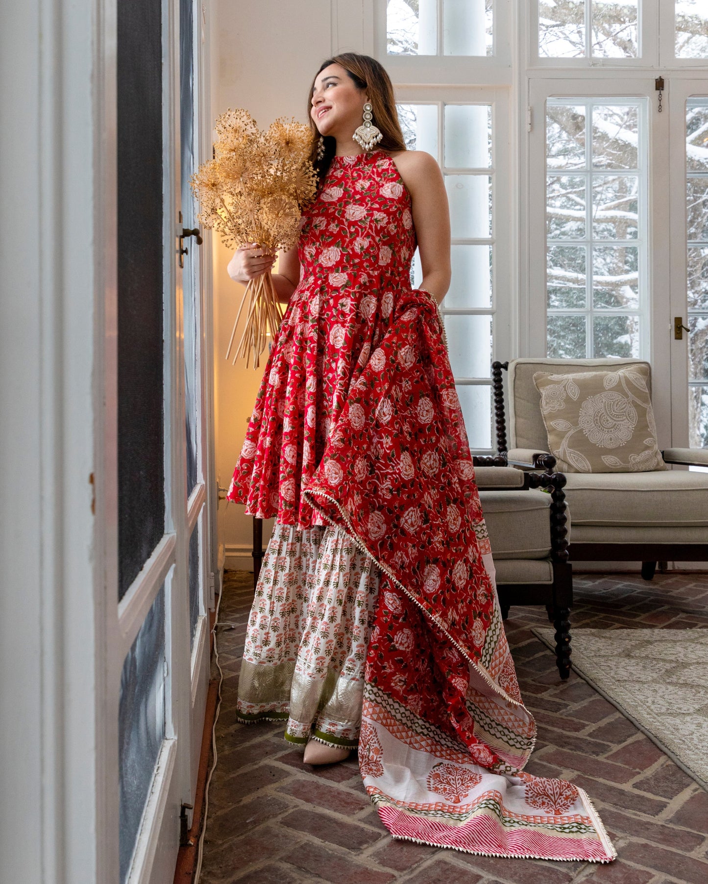 Red Finch Handblock Sharara Set My Store