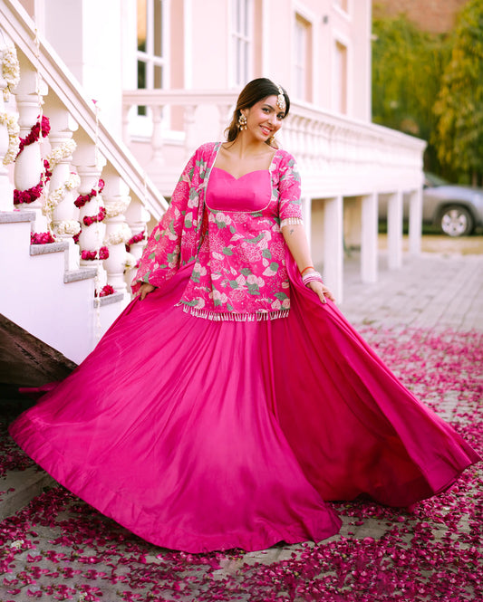 Malti Pink Printed Chinon Lehenga Set My Store