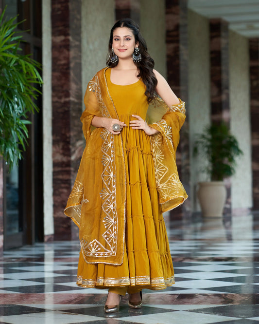 Vedika Mustard Yellow Gotapatti Cotton Suit Set My Store