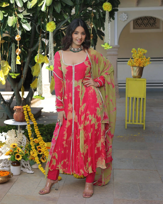 Kairavi Pink Green Tie Dye Georgette Suit Set My Store