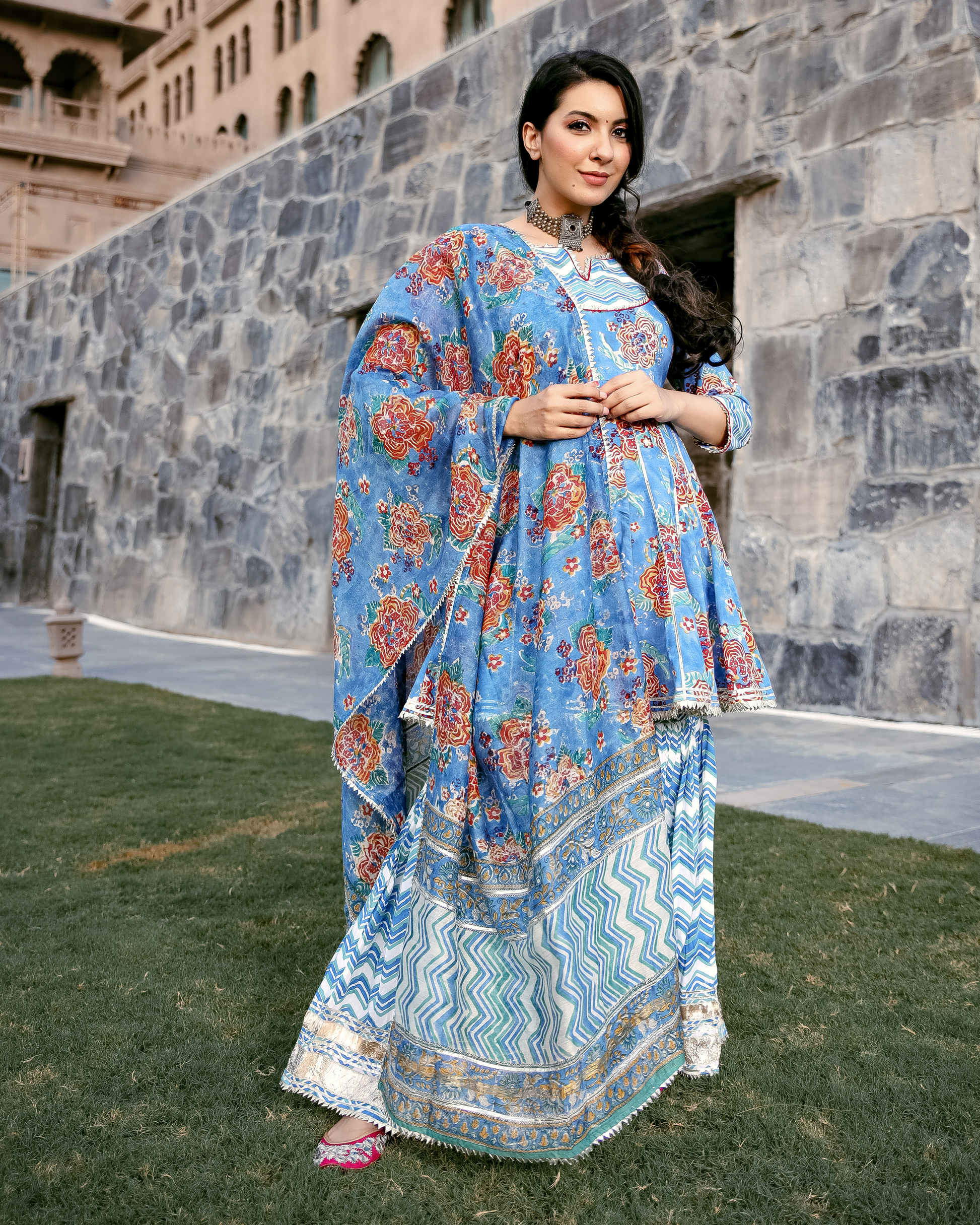 Rain Flower Handblock Gota Sharara Set My Store