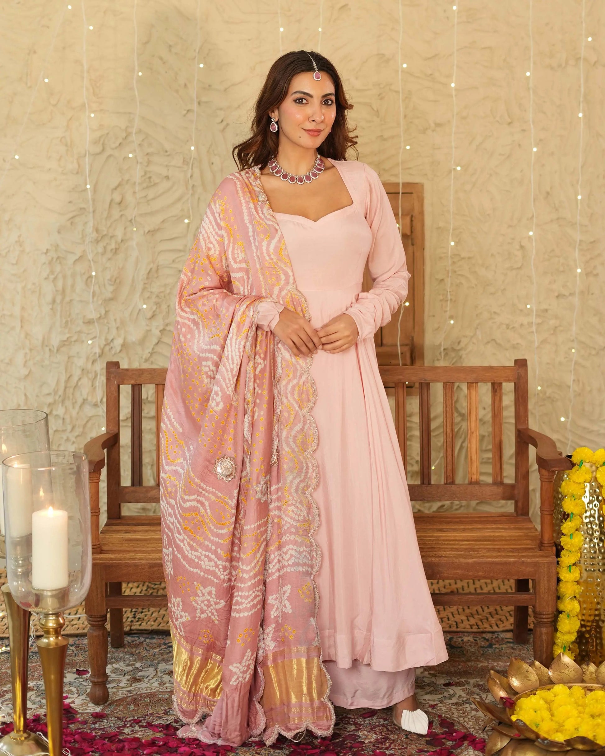 Utsav Pink Bandhani Silk Suit Set My Store