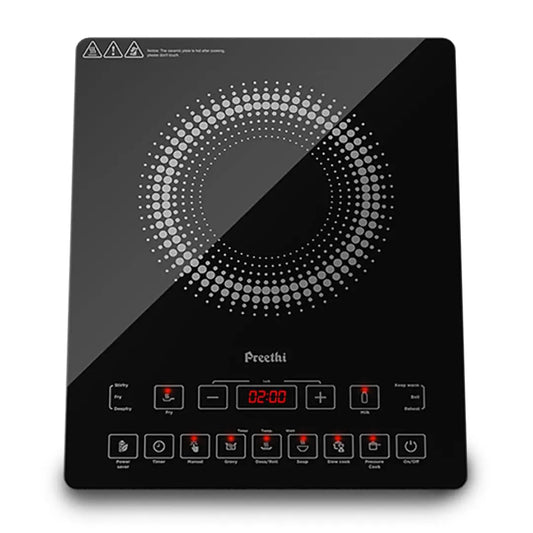 Preethi Indicook IC125 2100-Watt Induction Cooktop, Feather touch operation with Crystal Glass (Black) My Store