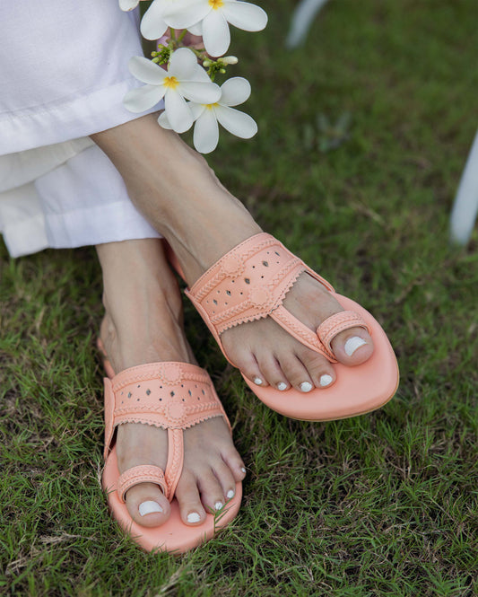 Salmon Peach Solid Kolha Flats My Store