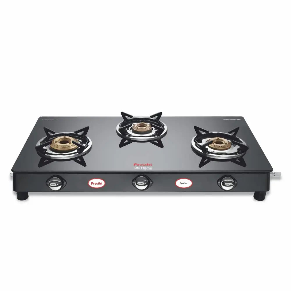 Preethi Blu Flame Sparkle Glass top 3 Burner Gas Stove, Manual Ignition, GTS 104 My Store