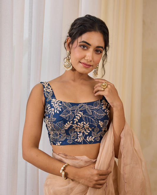 Indigo Whisper Blue Chanderi Gotapatti Blouse My Store