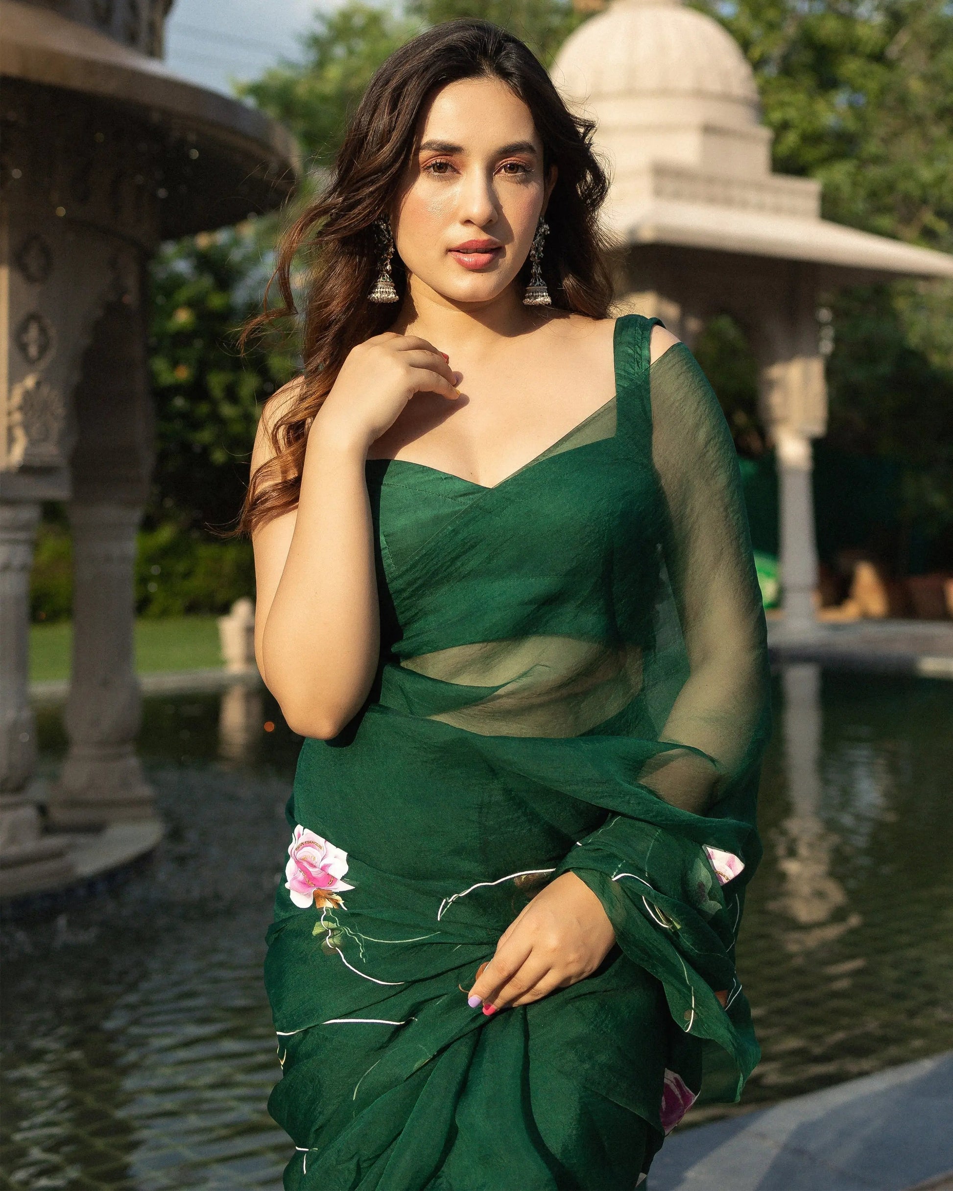 Vilaval Handpainted Organza Saree My Store