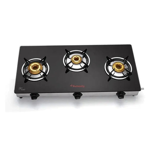 Butterfly Radiant 3B Jumbo 3 Burner Glass Top Gas Stove (Black) My Store