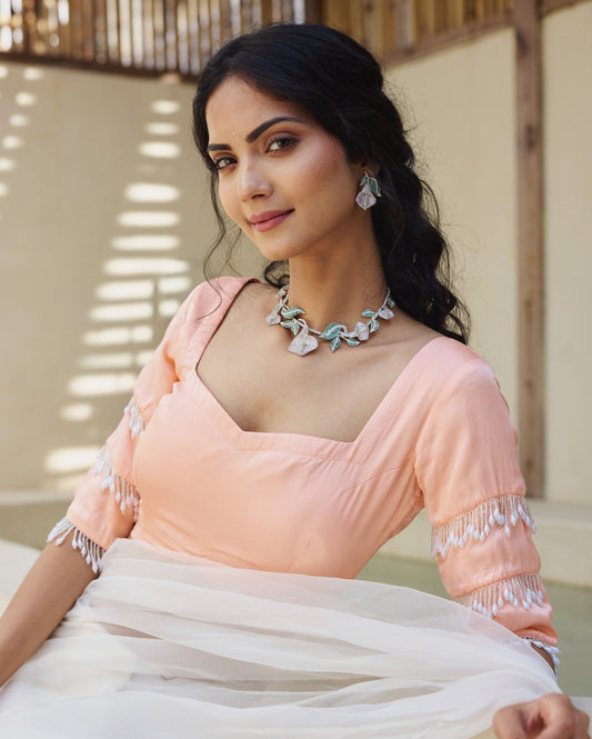 Breezy Belle Peach Satin Blouse My Store