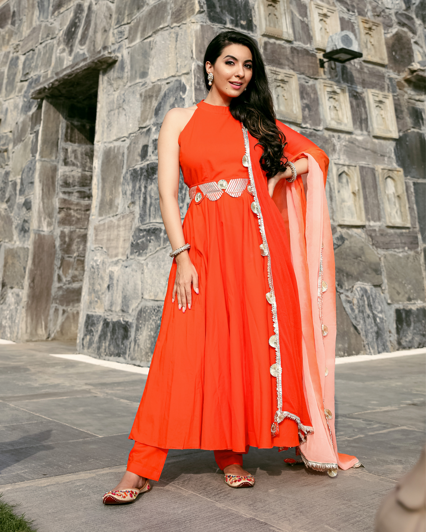 Orange Muse Leheriya Gota Suit Set Quick Cart