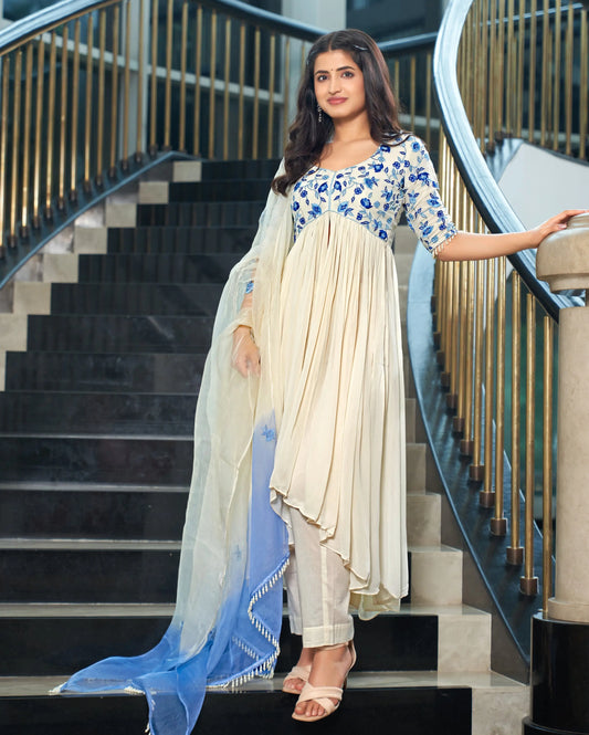 Rivaayat Off White Embroidered Georgette Suit Set My Store