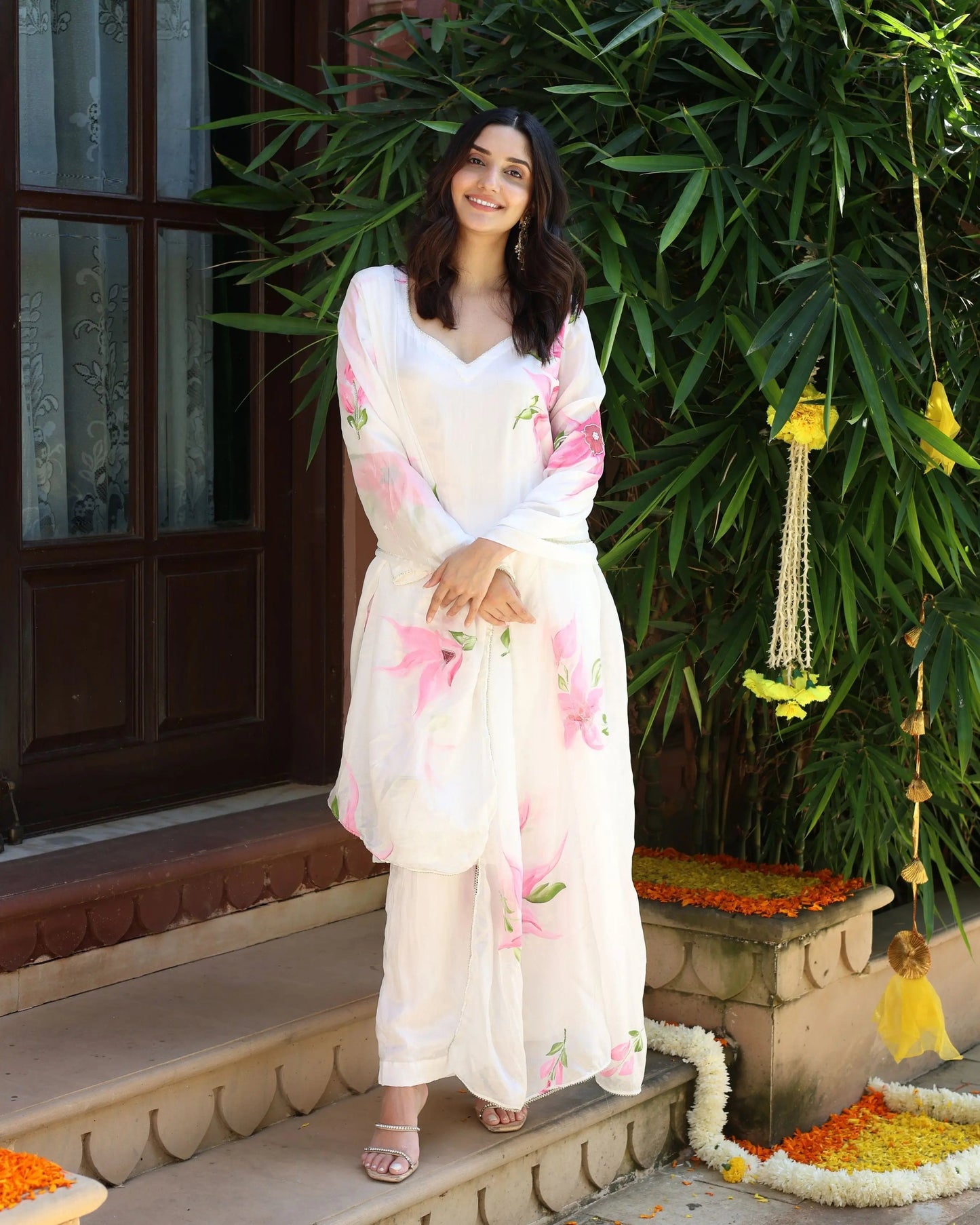 Vanilla Mist Handpainted Silk Suit Set My Store