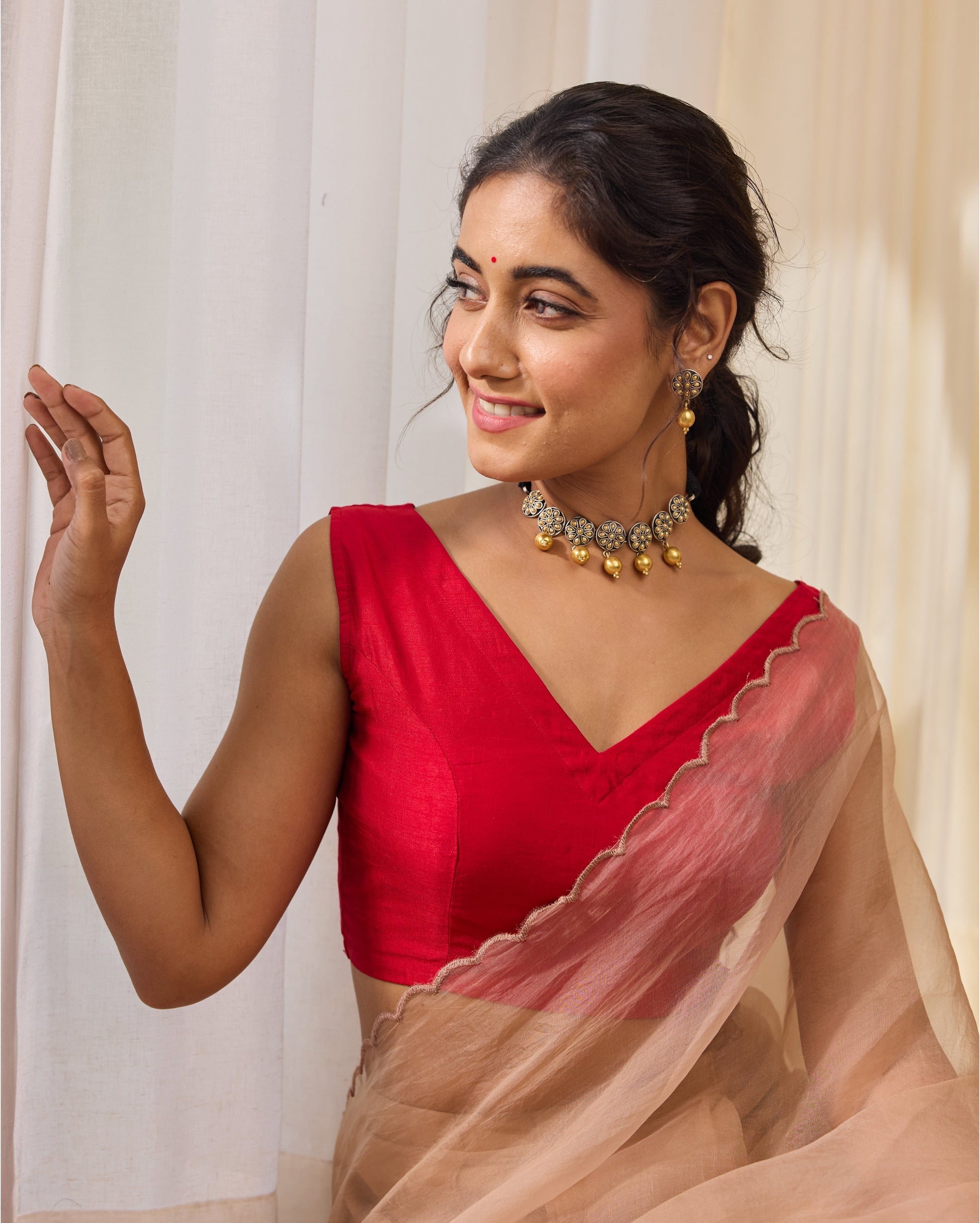 Cherry Chic Red Silk Sleeveless Blouse My Store