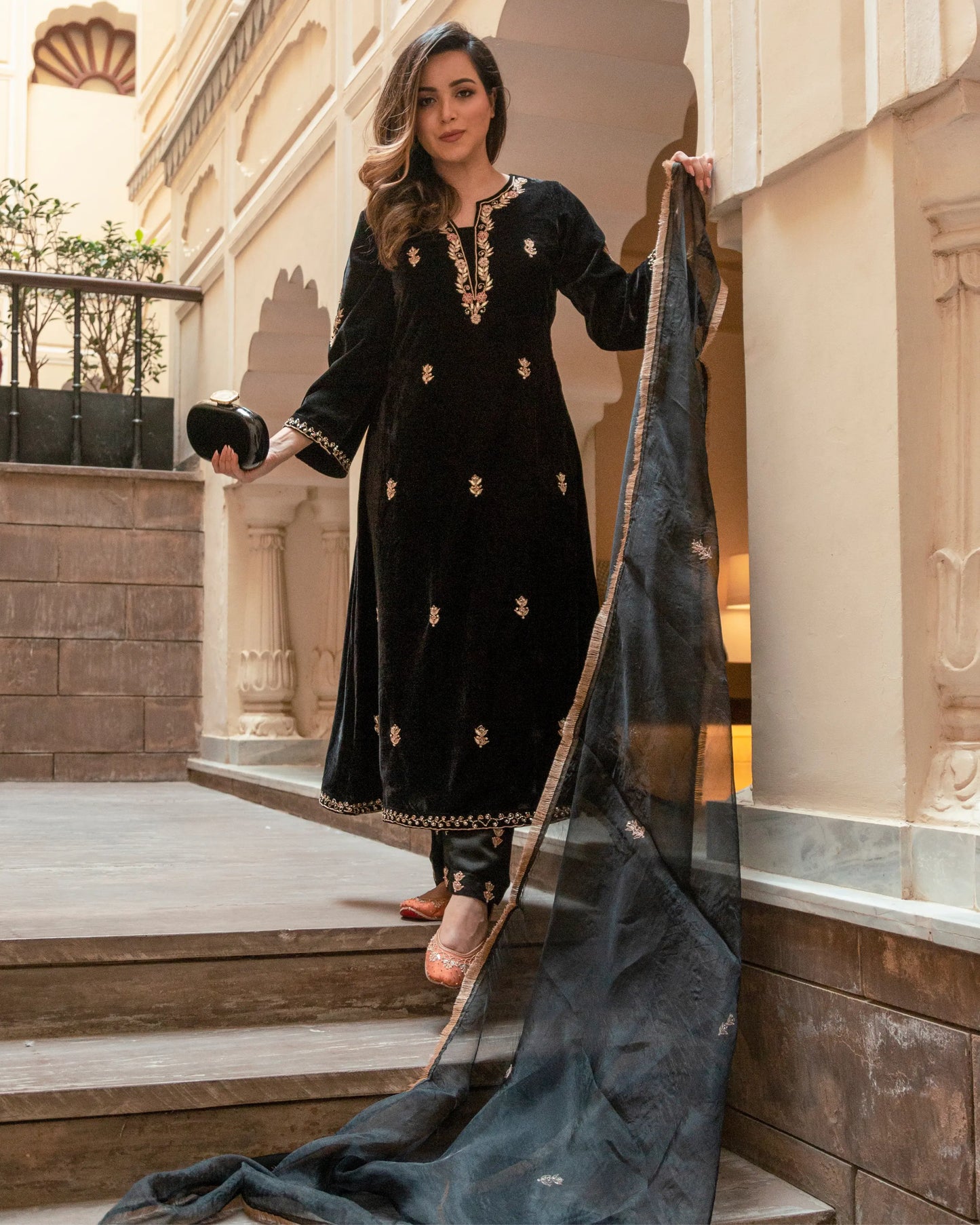 Slate Black Velvet Handcrafted Suit Set My Store