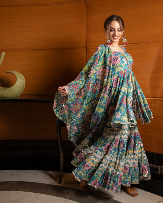 Flower Fairy Handblock Gota Sharara Set My Store