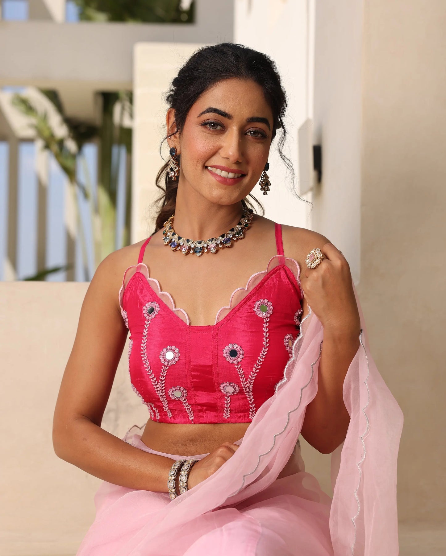 Inaayat Pink Silk Embroidered Blouse My Store