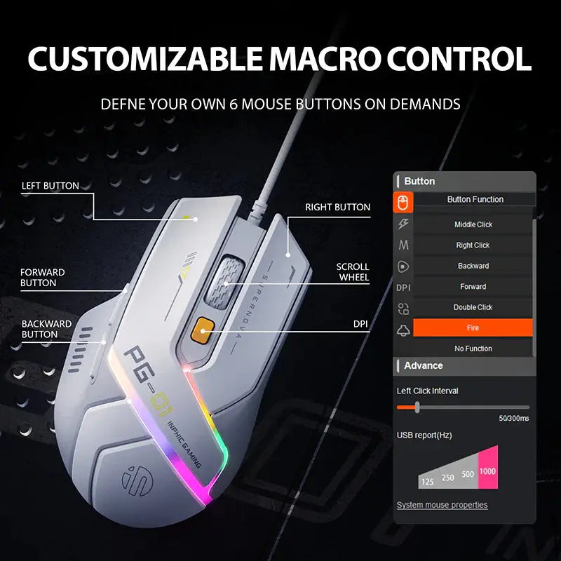 Inphic PG1 Wired and RGB Gaming Mouse