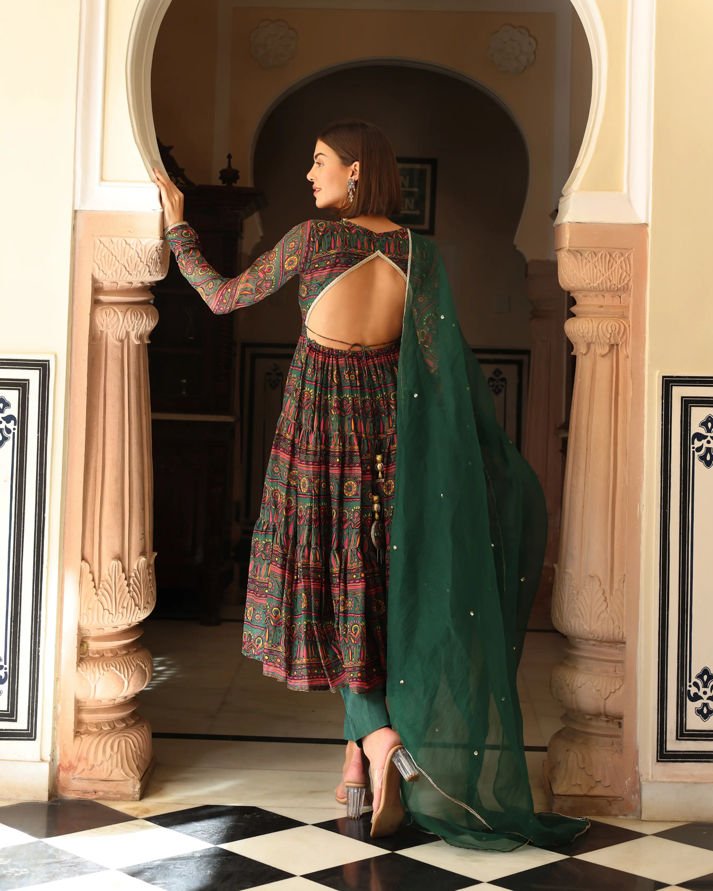 Dune Green Printed Chinon Suit Set My Store