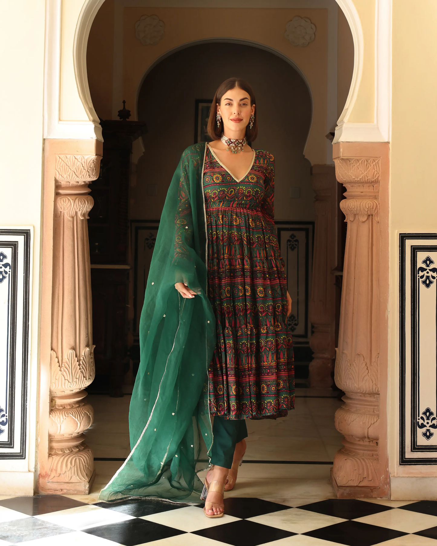 Dune Green Printed Chinon Suit Set My Store