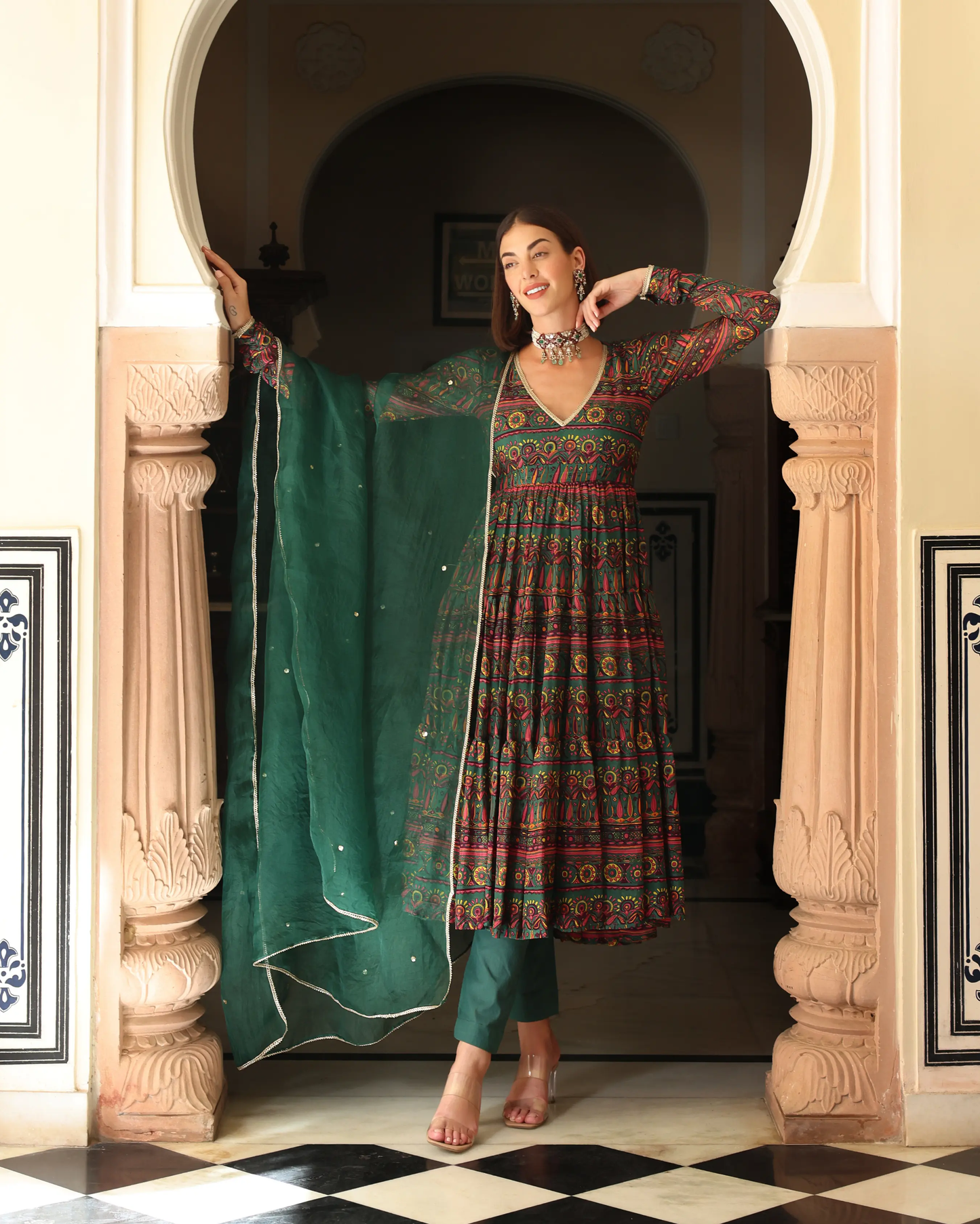 Dune Green Printed Chinon Suit Set My Store