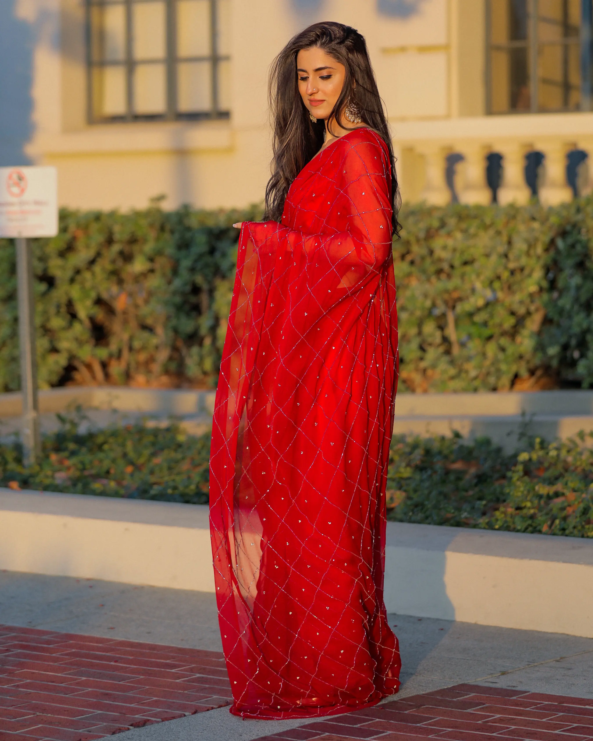 Urban Red Pure Chiffon Saree My Store