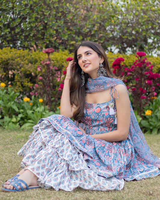 BLUE HEAVEN HANDBLOCK SHARARA SET My Store