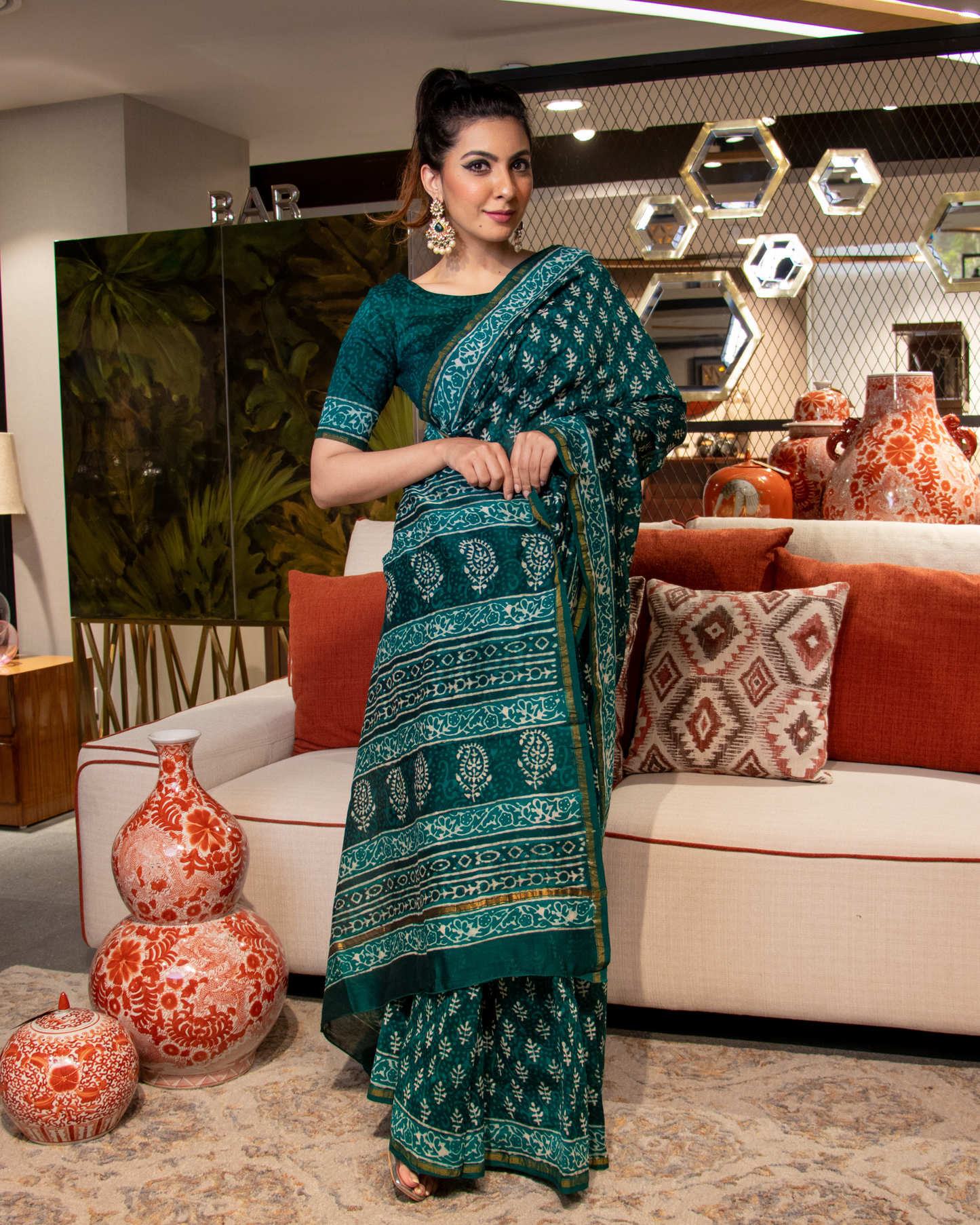 Urwa Handblock Chanderi Silk Saree My Store