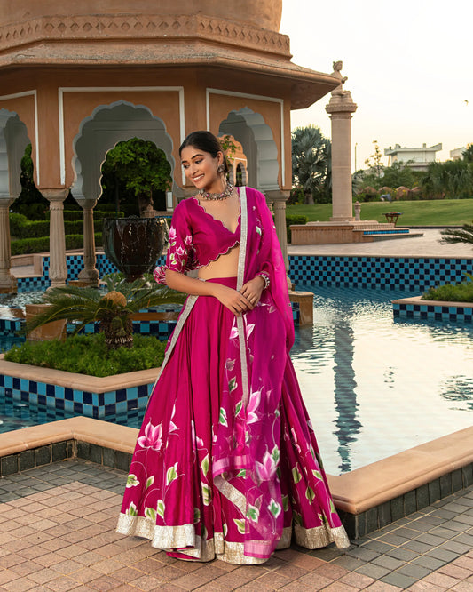 Jasmi Handpainted Chanderi Lehenga Set My Store