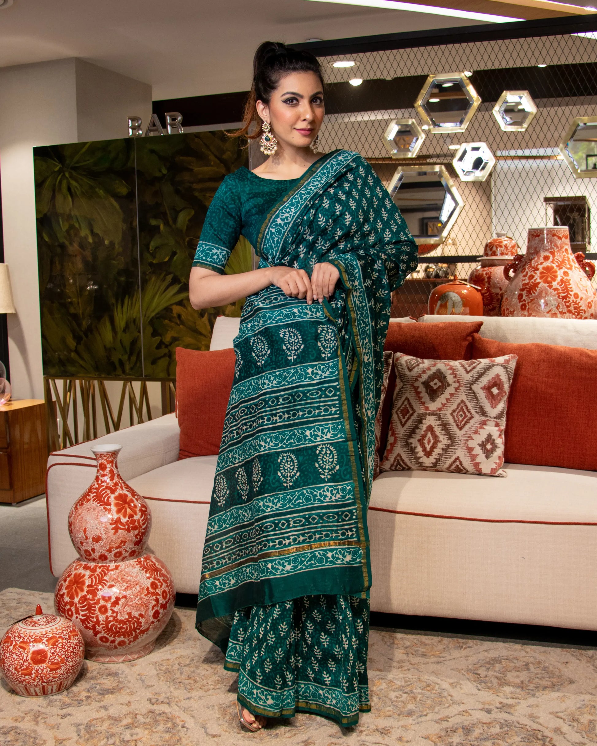 Urwa Handblock Chanderi Silk Saree My Store