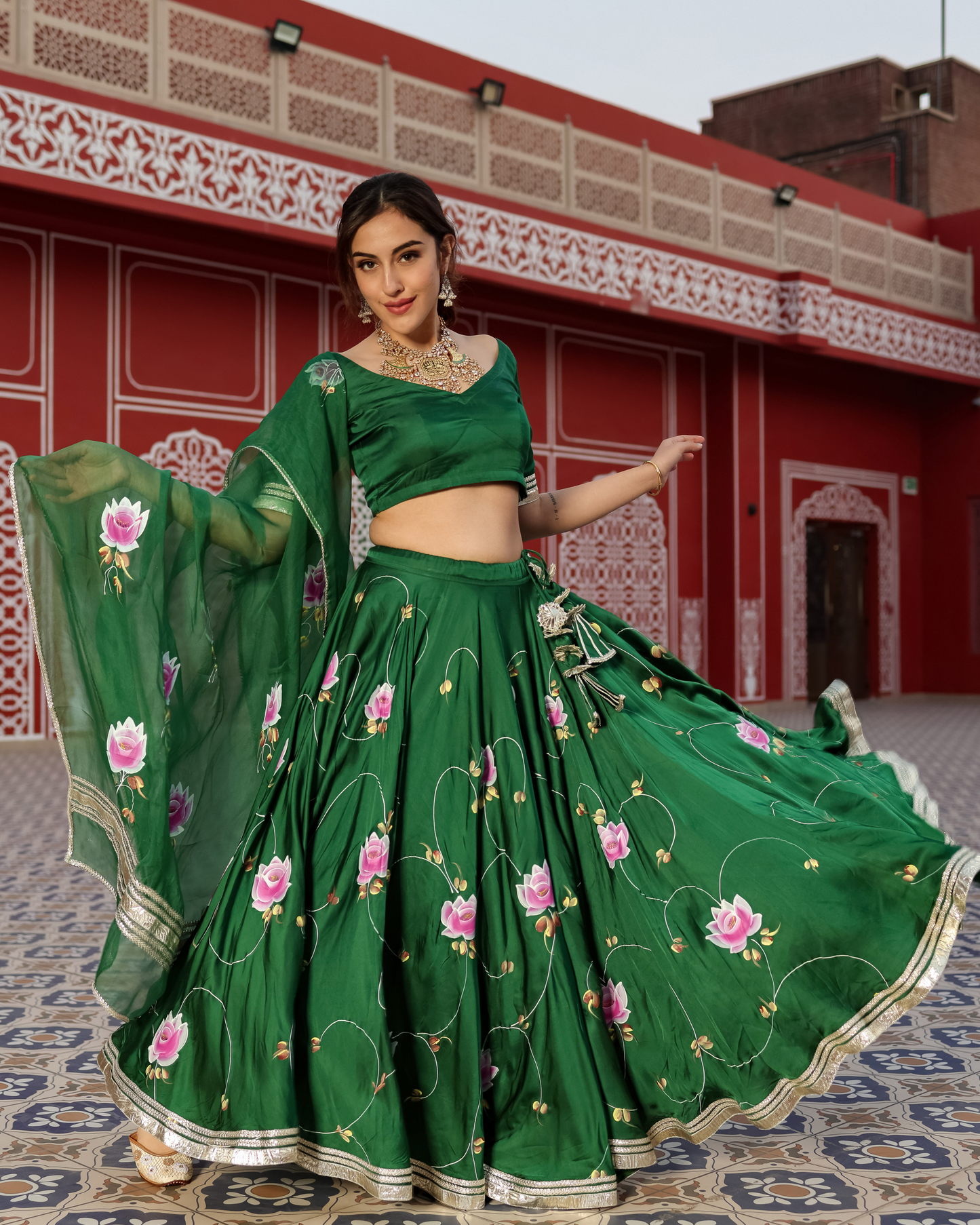 Formal Green Handpainted Lehenga Set Quick Cart