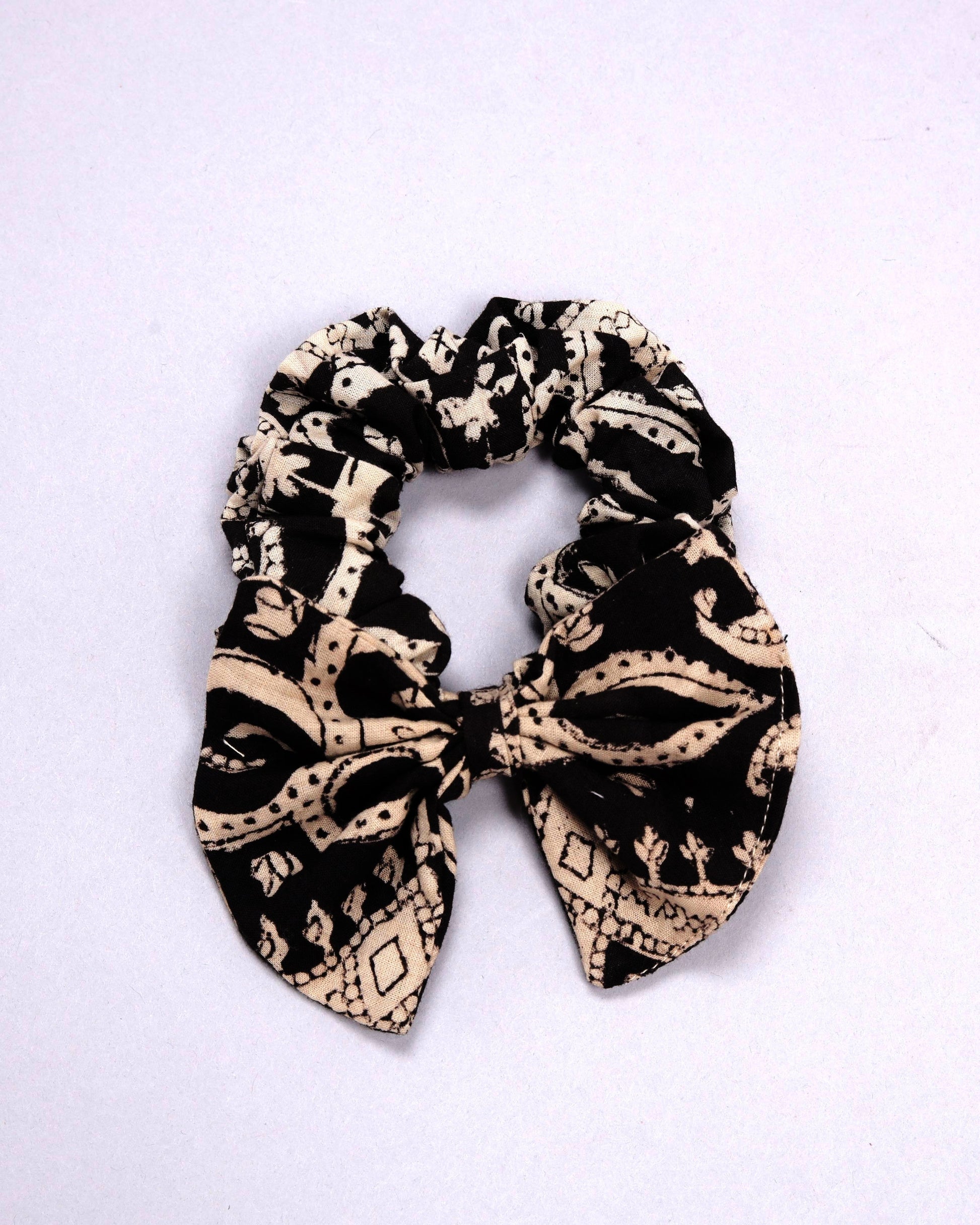 Pebble Black Handblock Bow Scrunchie My Store