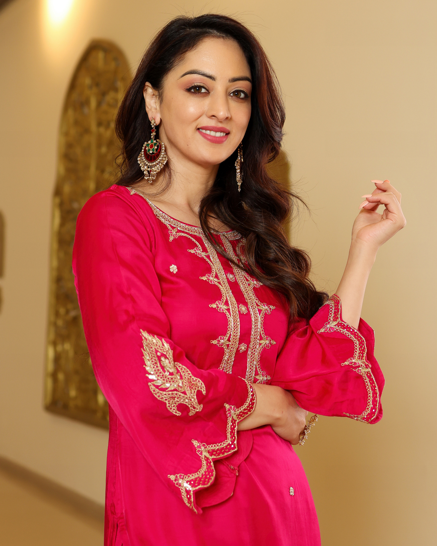 Bubbly Pink Handwork Kurta Set Quick Cart