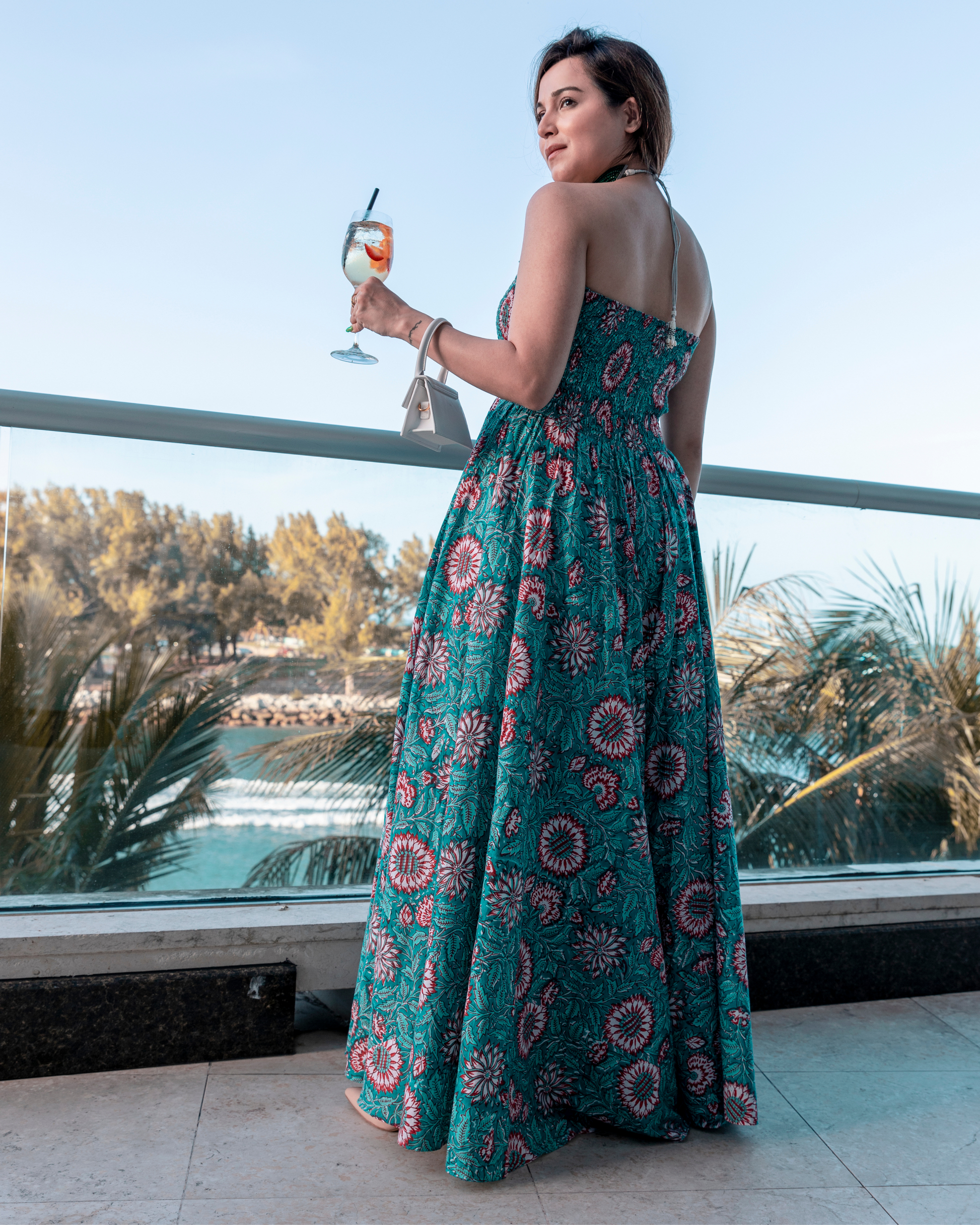 Basil Green Smocked Cotton Dress Quick Cart