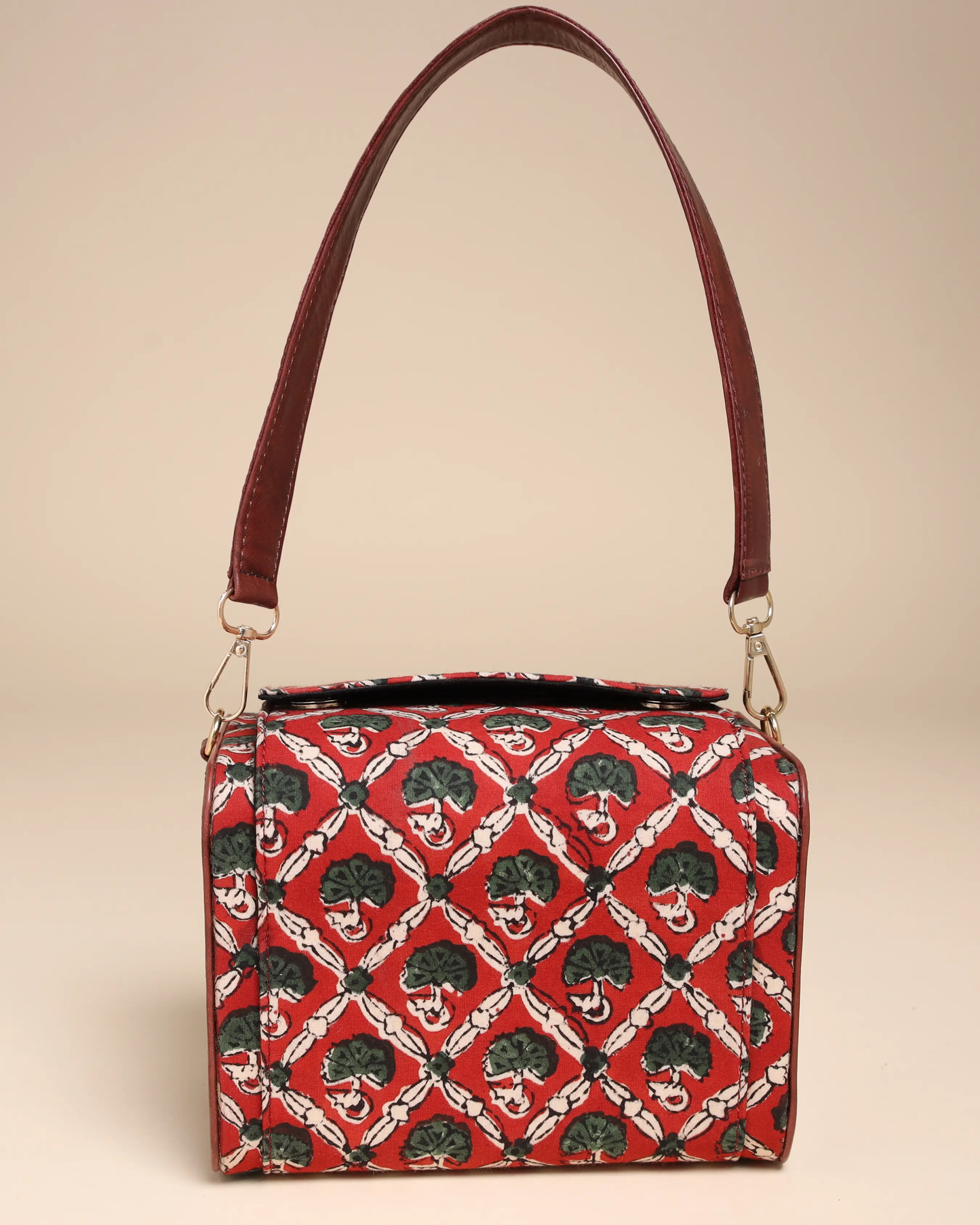 Deep Mocha Cotton Block Printed Satchel Bag My Store