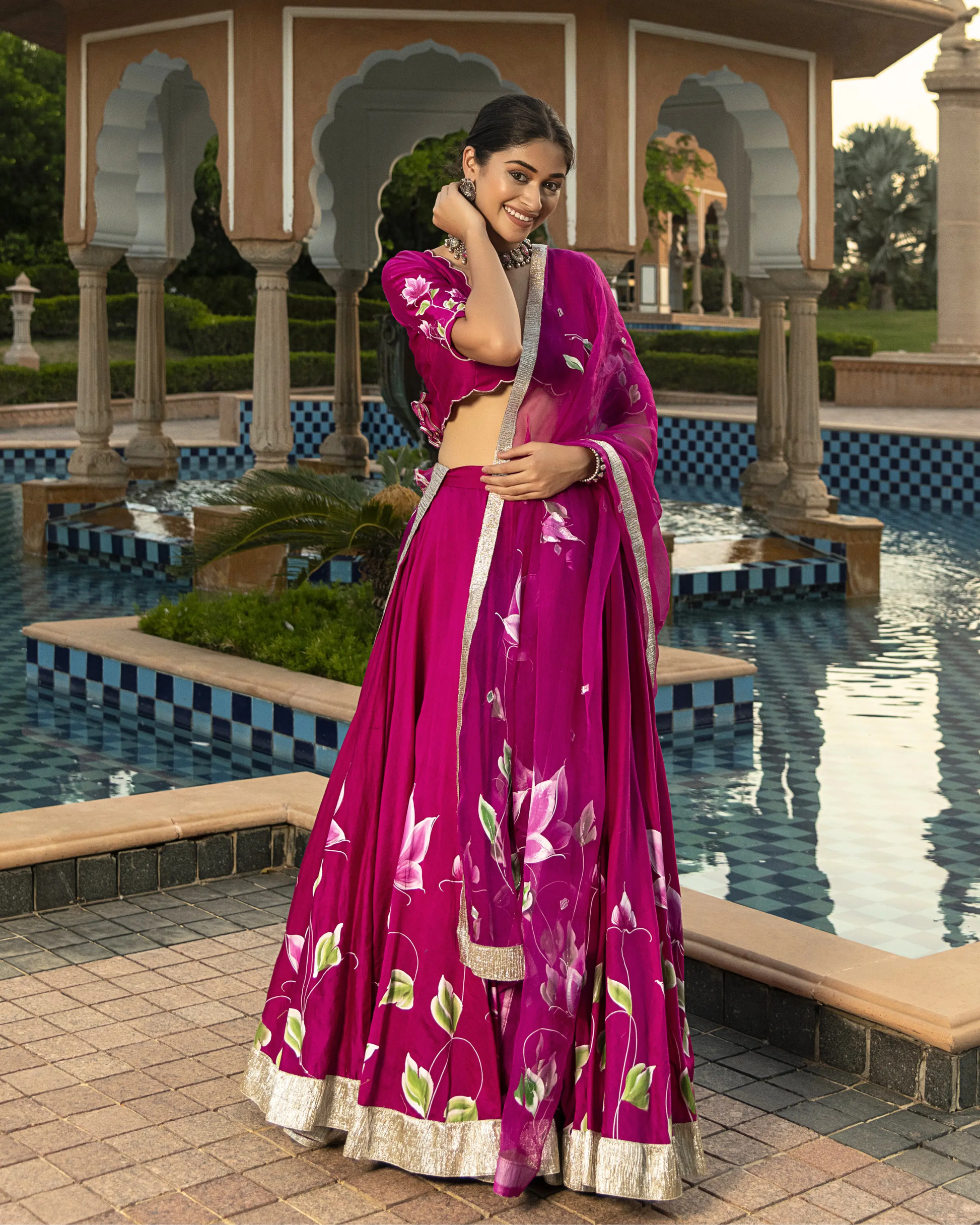 Jasmi Handpainted Chanderi Lehenga Set My Store