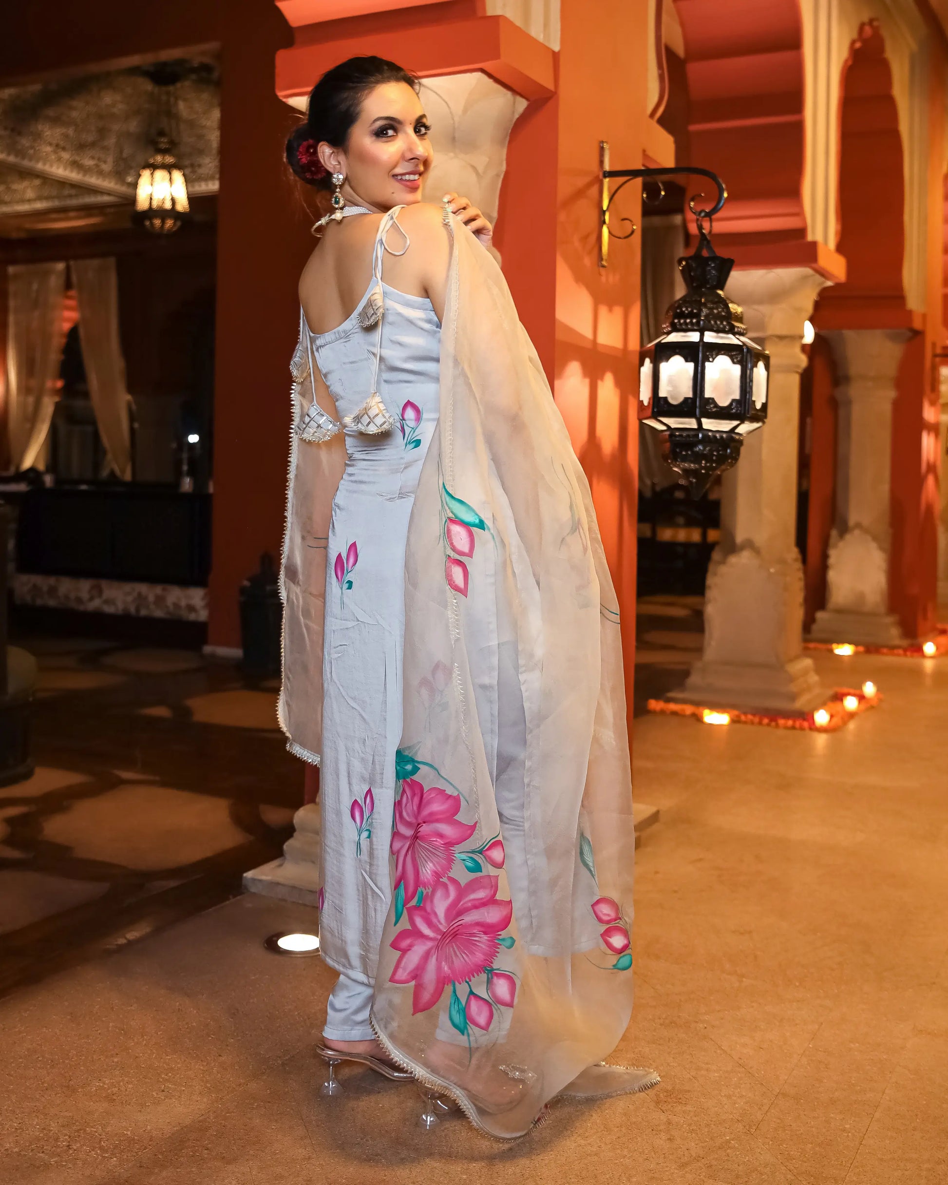 Arabic Grey Handpainted Suit Set My Store