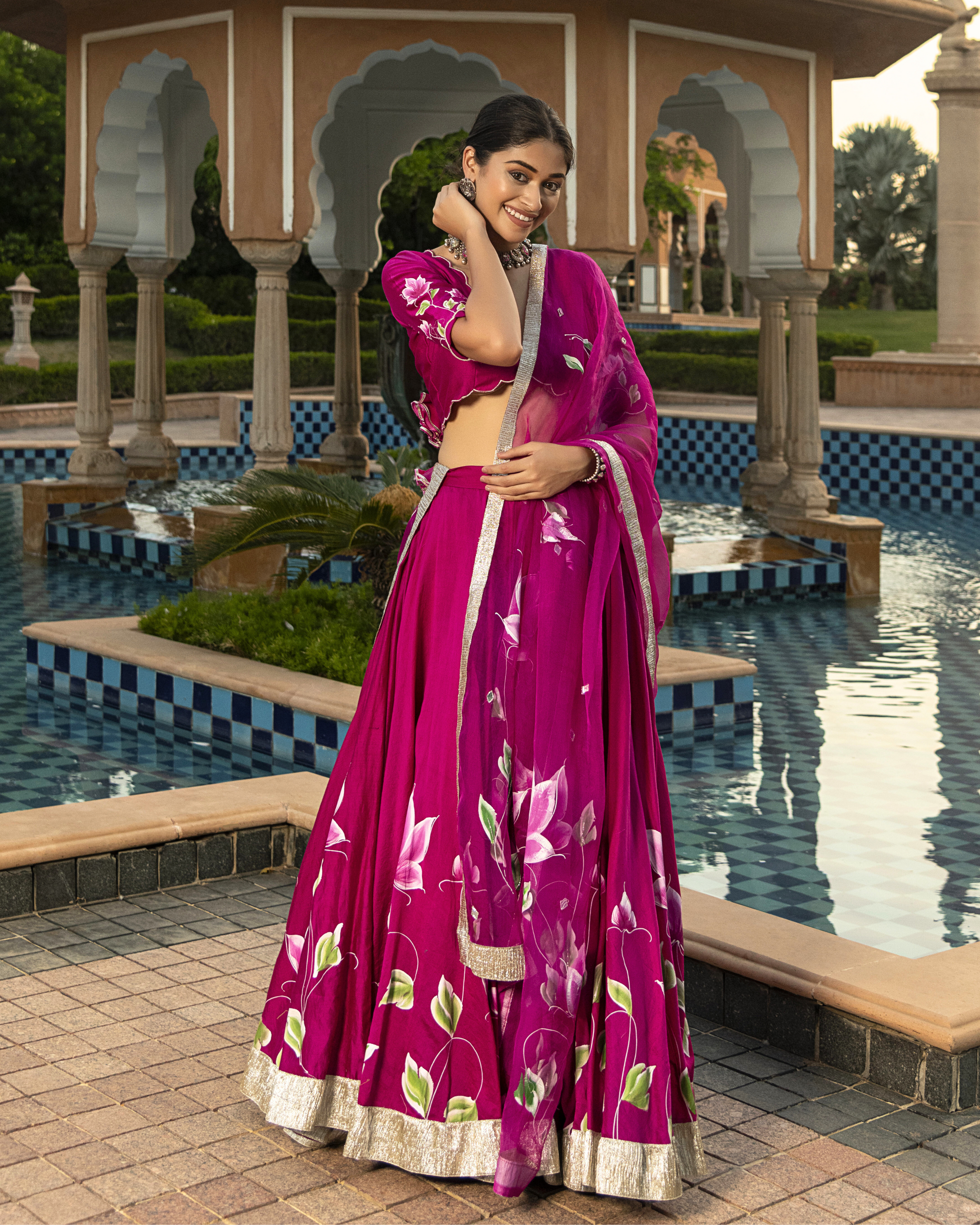 Jasmi Handpainted Chanderi Lehenga Set My Store