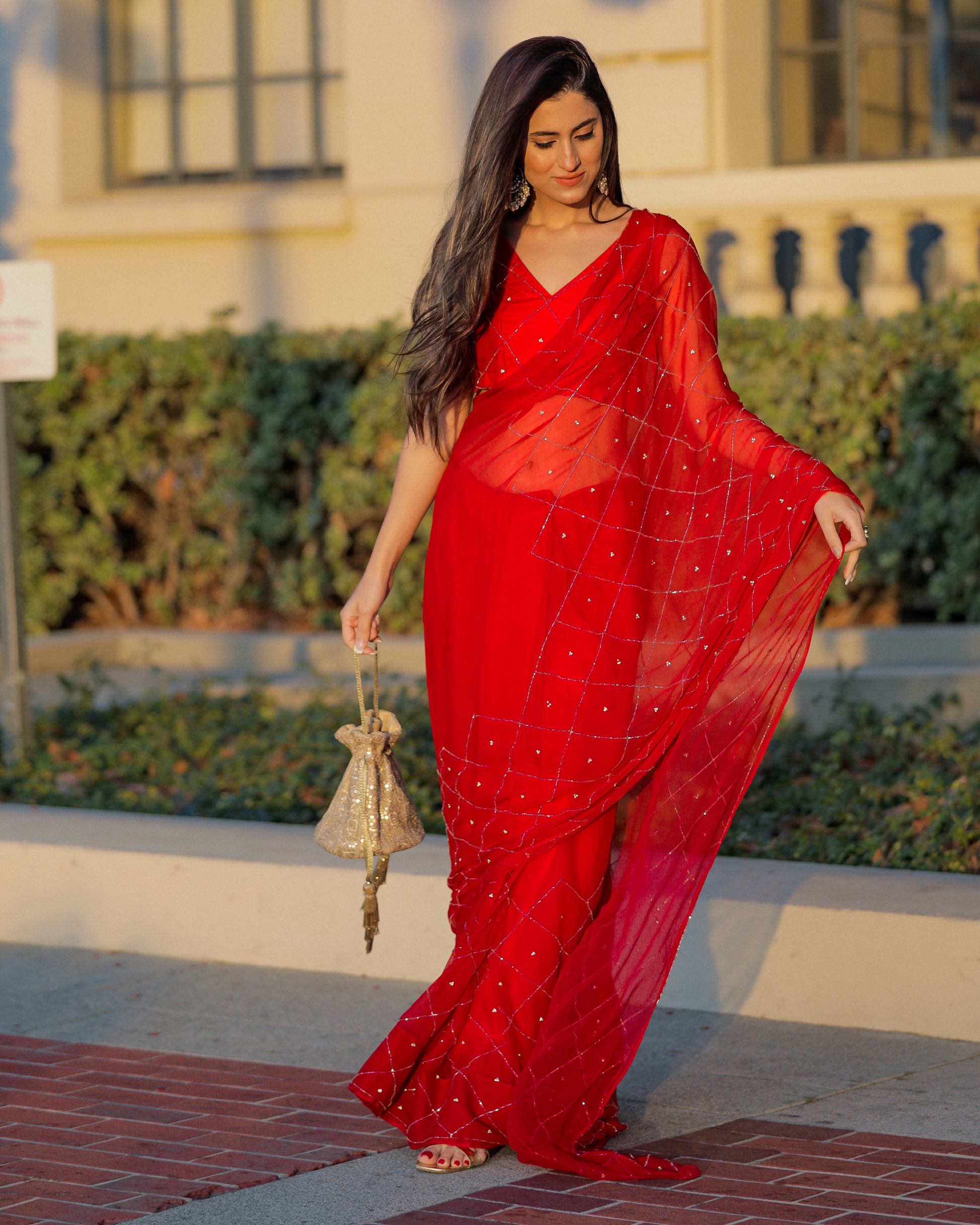 Urban Red Pure Chiffon Saree Quick Cart
