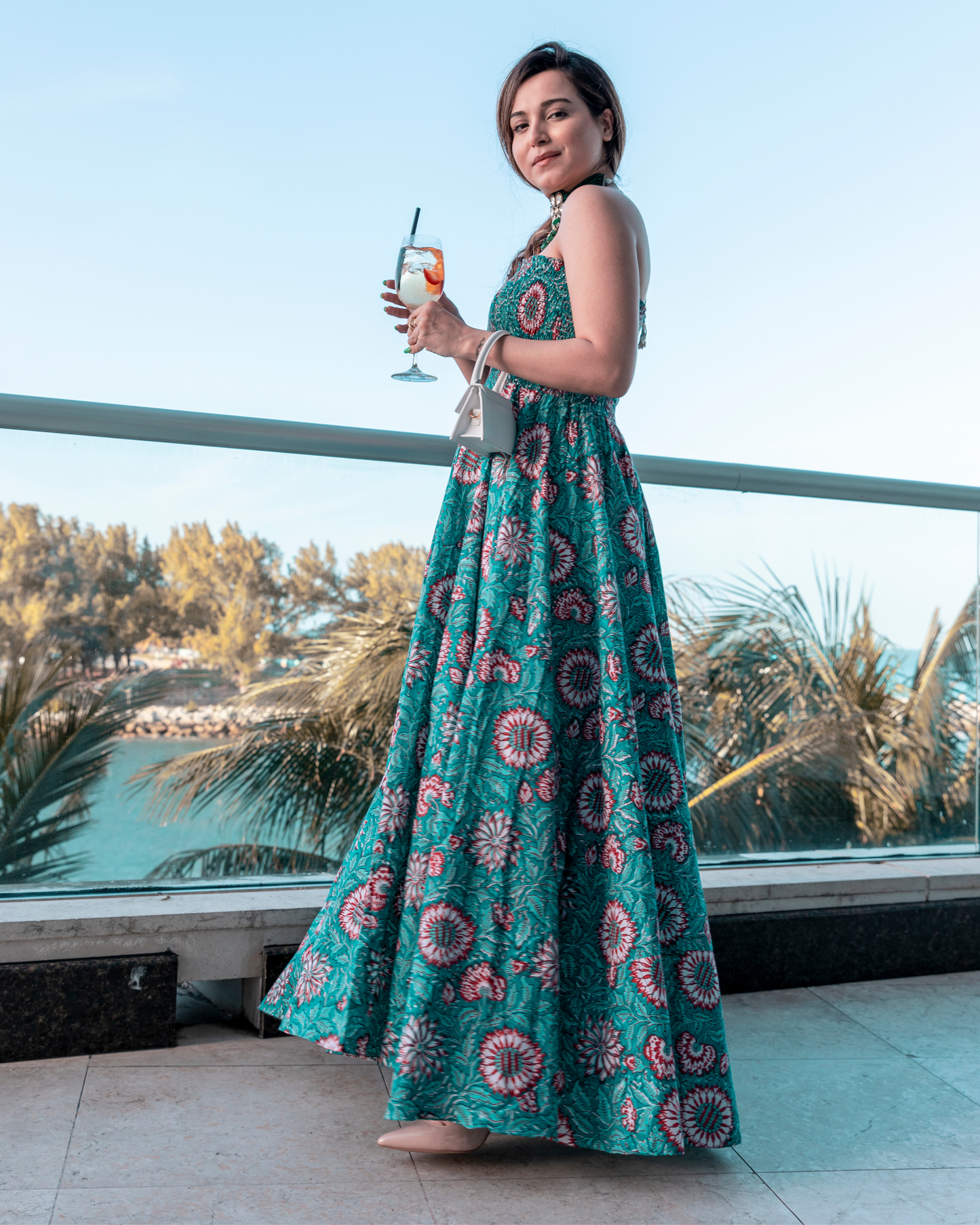 Basil Green Smocked Cotton Dress Quick Cart