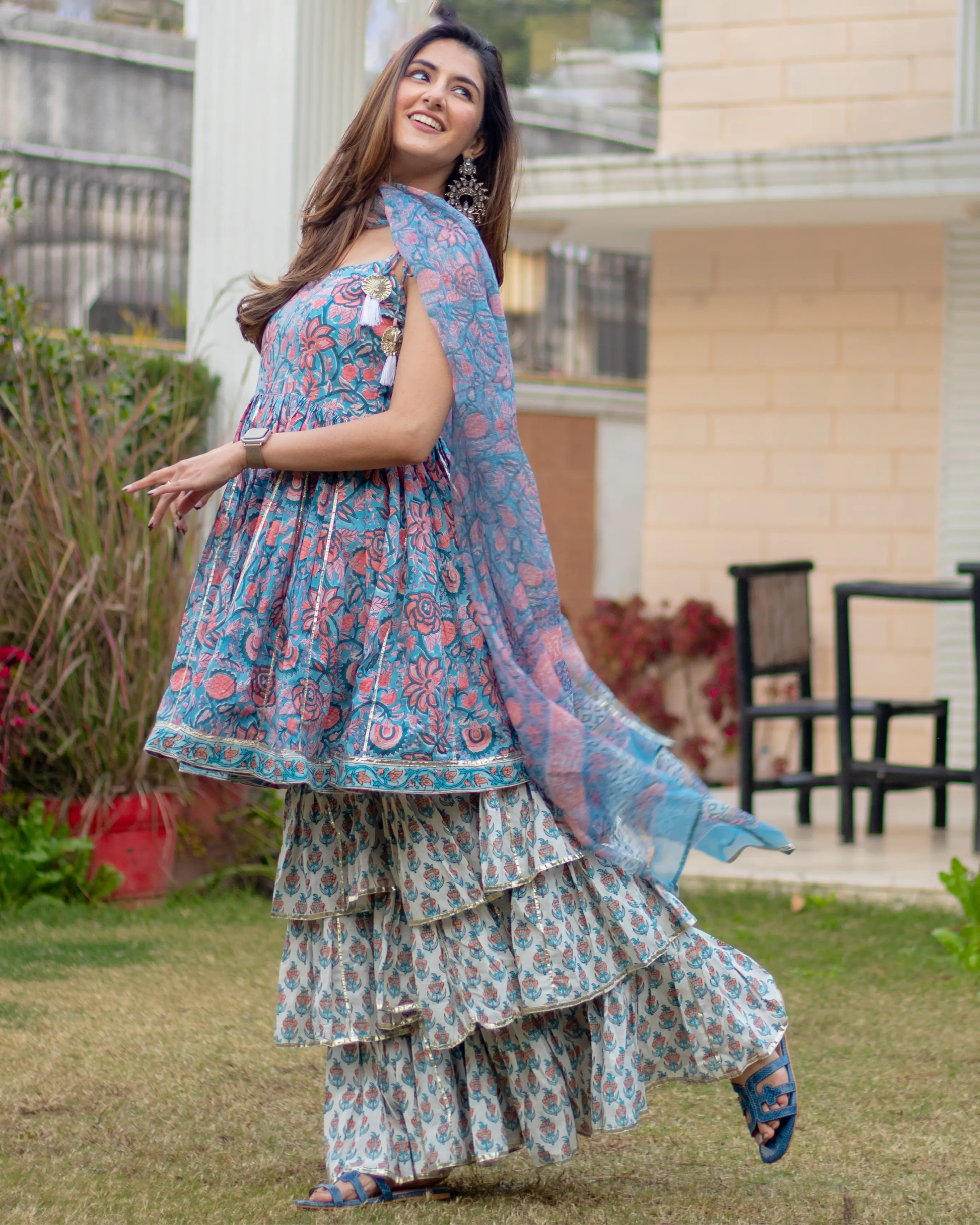 BLUE HEAVEN HANDBLOCK SHARARA SET My Store