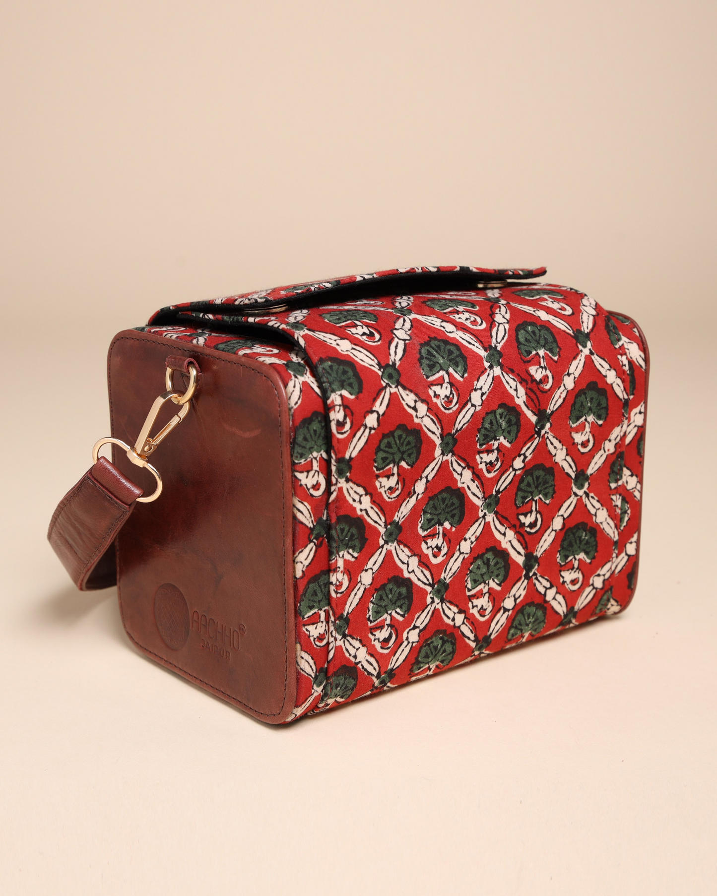 Deep Mocha Cotton Block Printed Satchel Bag Quick Cart