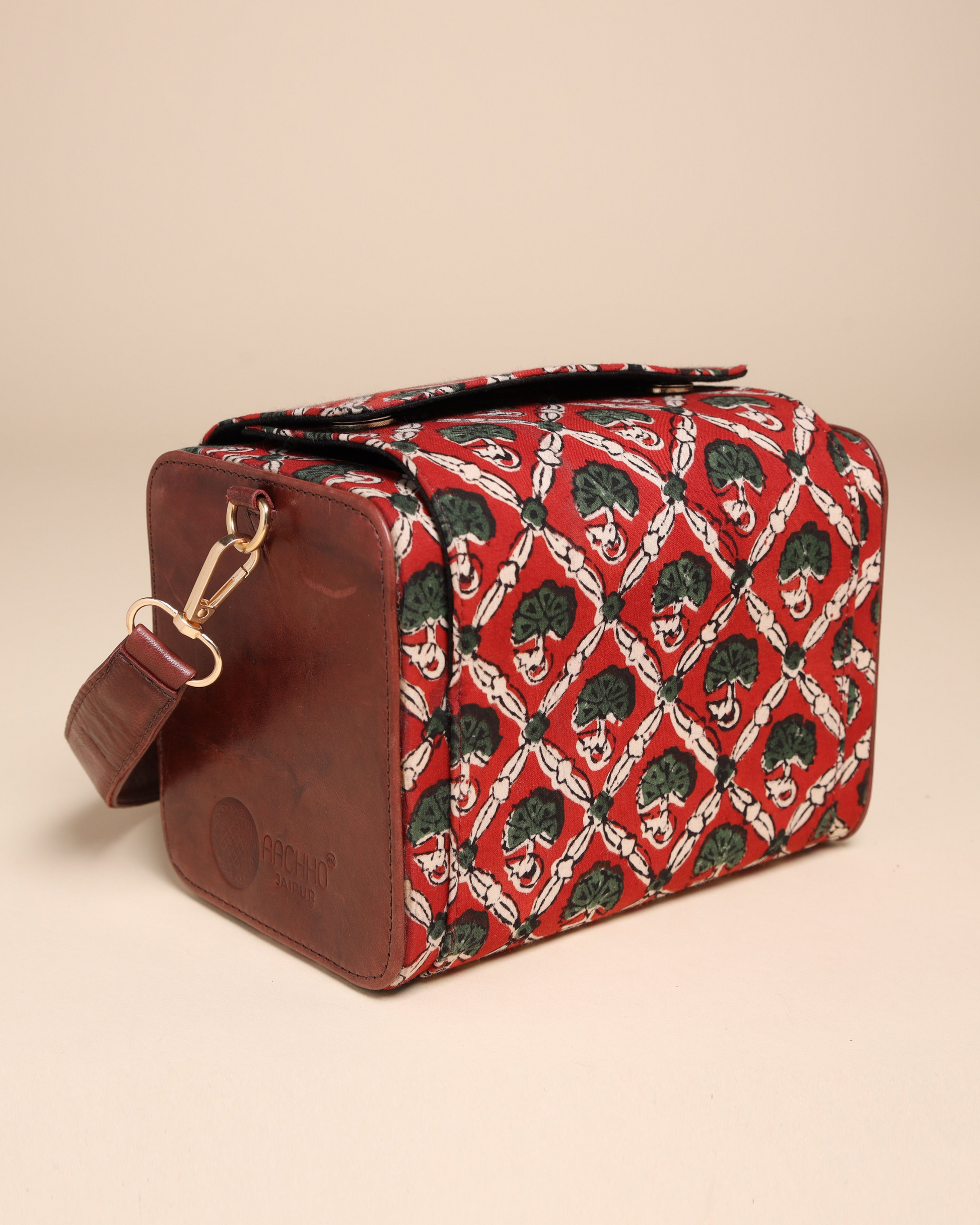 Deep Mocha Cotton Block Printed Satchel Bag Quick Cart