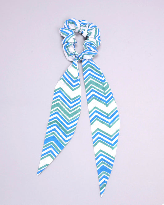 Swedish Blue Handblock Scarf Scrunchie My Store